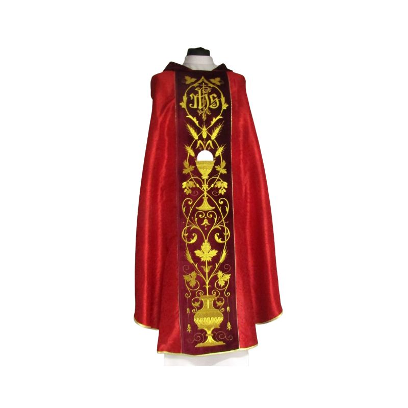 Ornat haftowany żakardowy, adamaszek - kielich (4) - Ornaty czerwone - Ornat haftowany żakardowy, adamaszek - kielich (4)