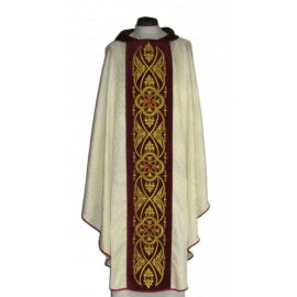 Ornat haftowany żakardowy, adamaszek - ornament (5) - Ornaty białe/ ecru