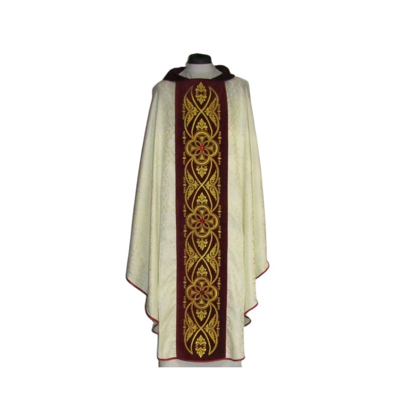 Ornat haftowany żakardowy, adamaszek - ornament (5) - Ornaty białe/ ecru - Ornat haftowany żakardowy, adamaszek - ornament (5)