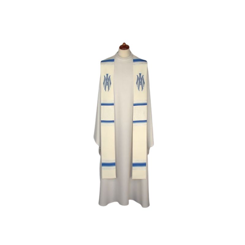 Stuła haftowana Maryjna - biało - niebieska (9) - EUCHARYSTYCZNE - Stuła haftowana Maryjna - biało - niebieska (9)