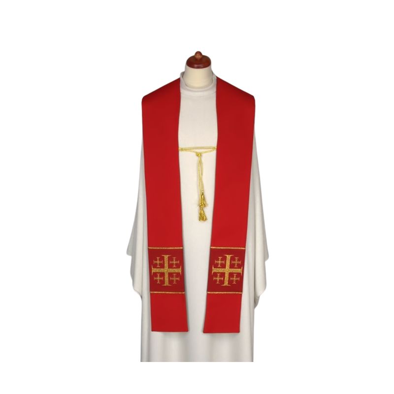 Stuła dwustronna złoto/czerwona z ozdobnym sznurkiem (23) - EUCHARYSTYCZNE - Stuła dwustronna złoto/czerwona z ozdobnym sznurkiem (23)