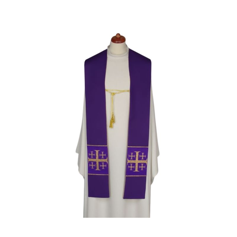 Stuła dwustronna złoto/fioletowa z ozdobnym sznurkiem (25) - EUCHARYSTYCZNE - Stuła dwustronna złoto/fioletowa z ozdobnym sznurkiem (25)