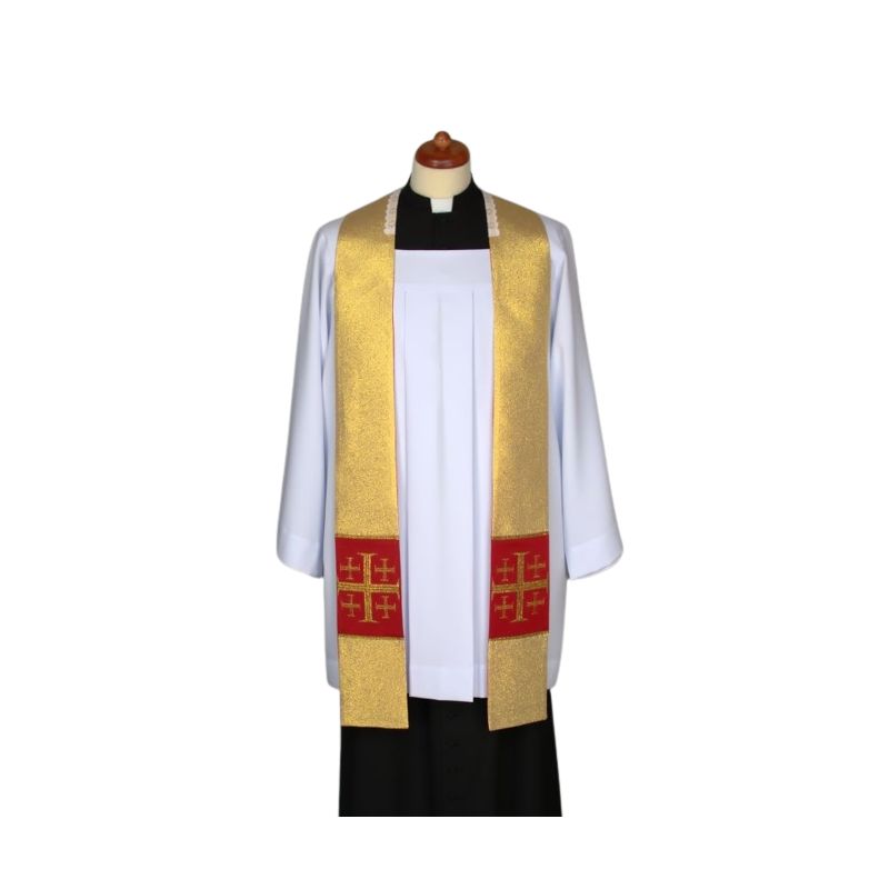 Stuła złota do kazań, krótka, naszywane krzyże (1) - EUCHARYSTYCZNE - Stuła złota do kazań, krótka, naszywane krzyże (1)