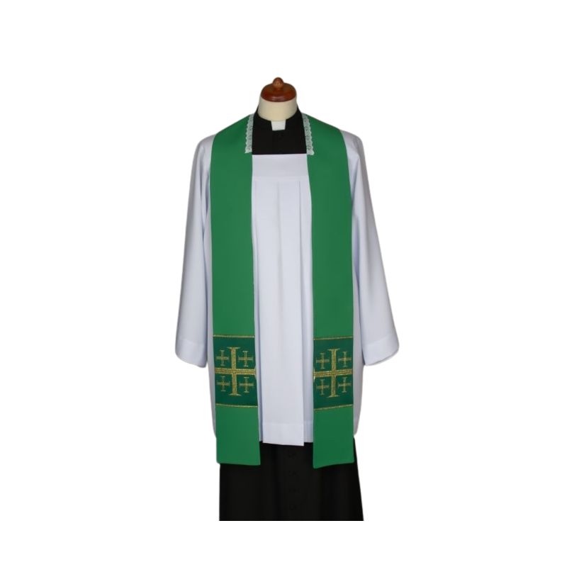 Stuła zielona do kazań, krótka, naszywane krzyże (5) - EUCHARYSTYCZNE - Stuła zielona do kazań, krótka, naszywane krzyże (5)