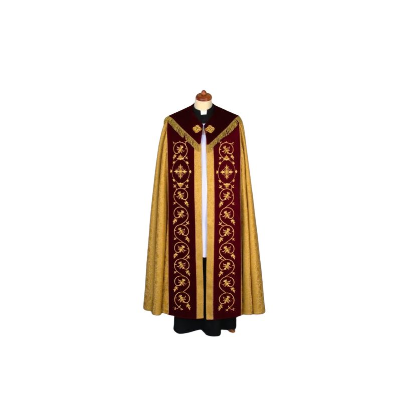 Kapa haftowana adamaszek , pasy aksamit (54) - KAPY LITURGICZNE - Kapa haftowana adamaszek , pasy aksamit (54)