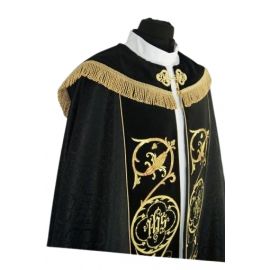Kapa czarna haftowana IHS - aksamitne pasy (78) - KAPY LITURGICZNE - zdjęcie 3 - Kapa czarna haftowana IHS - aksamitne pasy (78)