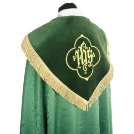Kapa zielona haftowana IHS - aksamitne pasy (81) - KAPY LITURGICZNE - zdjęcie 4 - Kapa zielona haftowana IHS - aksamitne pasy (81)