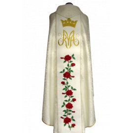 Ornat haftowany Niepokalane Serce Maryi Panny - materiał rozeta ecru - Ornaty Maryjne - zdjęcie 2 - Ornat haftowany Niepokalane Serce Maryi Panny - materiał rozeta ecru
