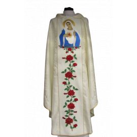 Ornat haftowany Niepokalane Serce Maryi Panny - materiał rozeta ecru - Ornaty Maryjne