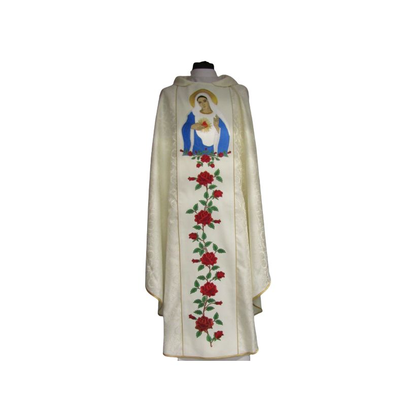 Ornat haftowany Niepokalane Serce Maryi Panny - materiał rozeta ecru - Ornaty Maryjne - Ornat haftowany Niepokalane Serce Maryi Panny - materiał rozeta ecru