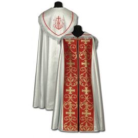 Kapa srebrna + czerwone dodatki - KAPY LITURGICZNE