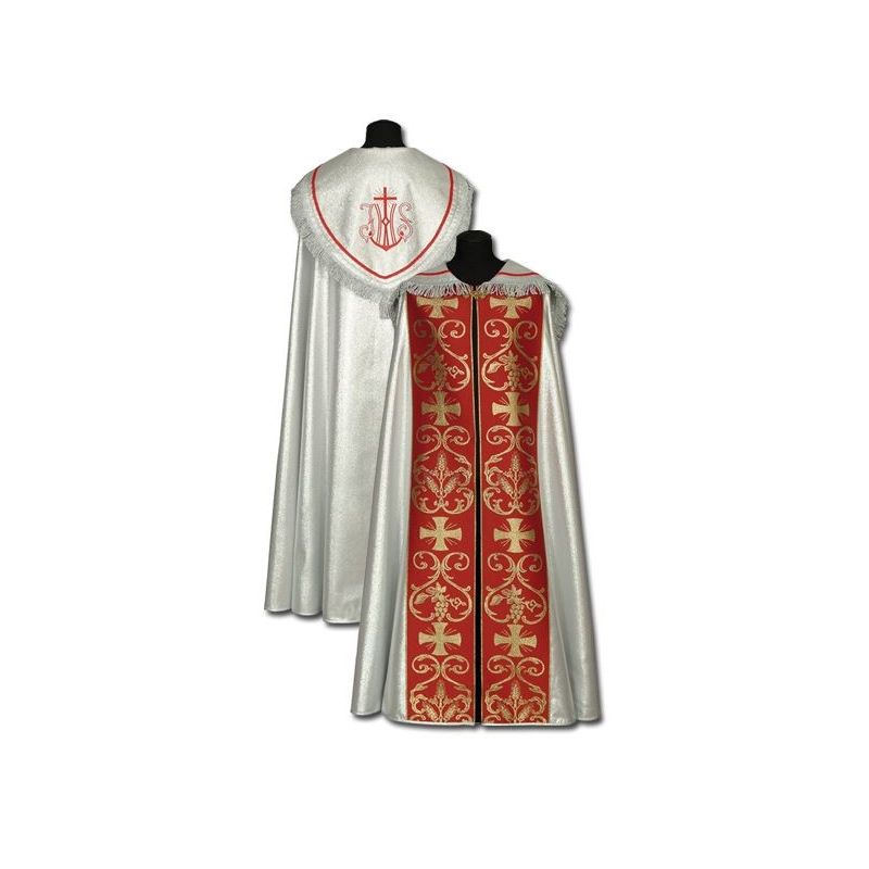 Kapa srebrna + czerwone dodatki - KAPY LITURGICZNE - Kapa srebrna + czerwone dodatki