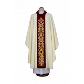 Ornat ecru haftowany - krzyż, ornament (19) - Ornaty białe/ ecru