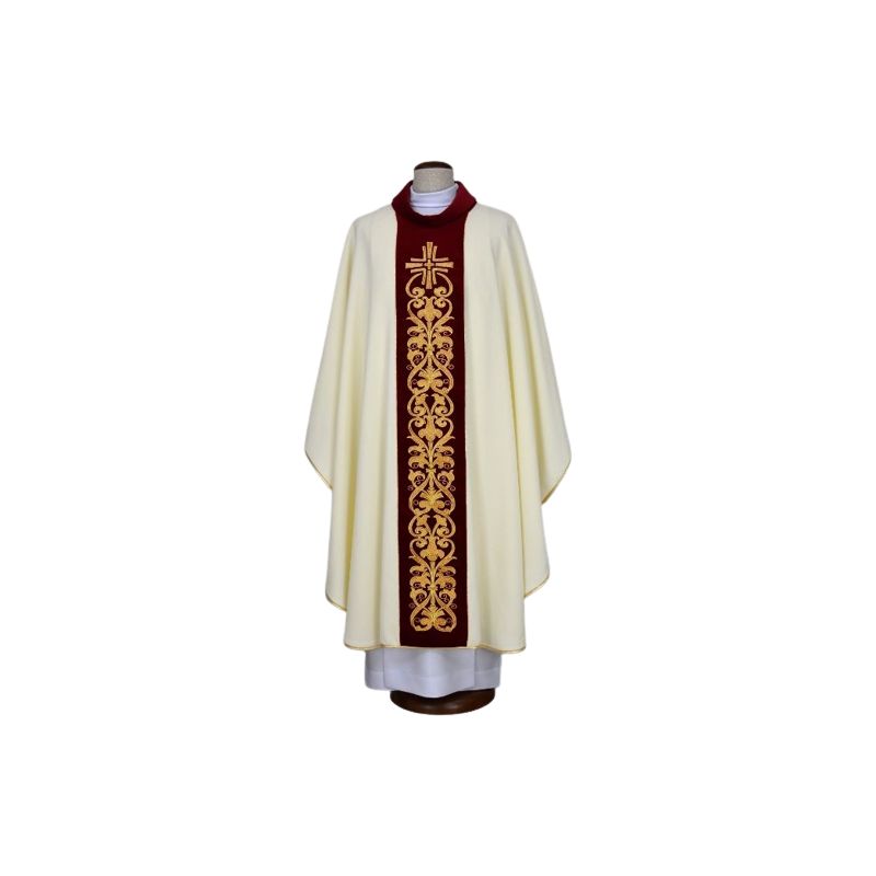Ornat ecru haftowany - krzyż, ornament (19) - Ornaty białe/ ecru - Ornat ecru haftowany - krzyż, ornament (19)