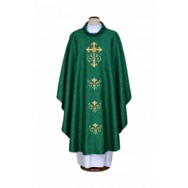 Ornat zielony haftowany, tkanina adamaszek - Krzyż (22) - Ornaty zielone