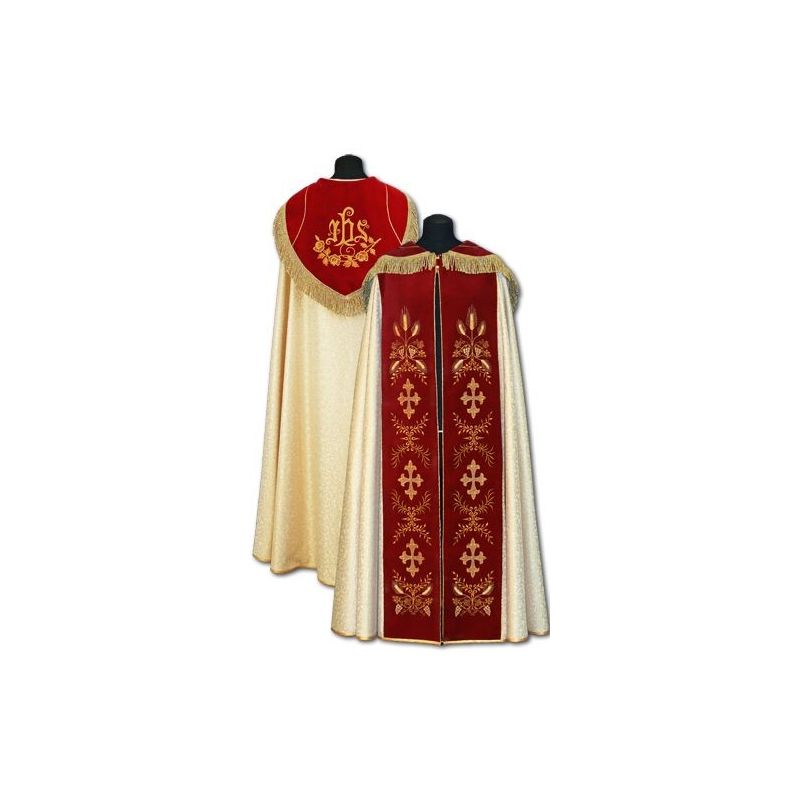 Kapa haftowana  z pasem aksamitnym - KAPY LITURGICZNE - Kapa adamaszek z pasem aksamitnym haftowana ręcznie