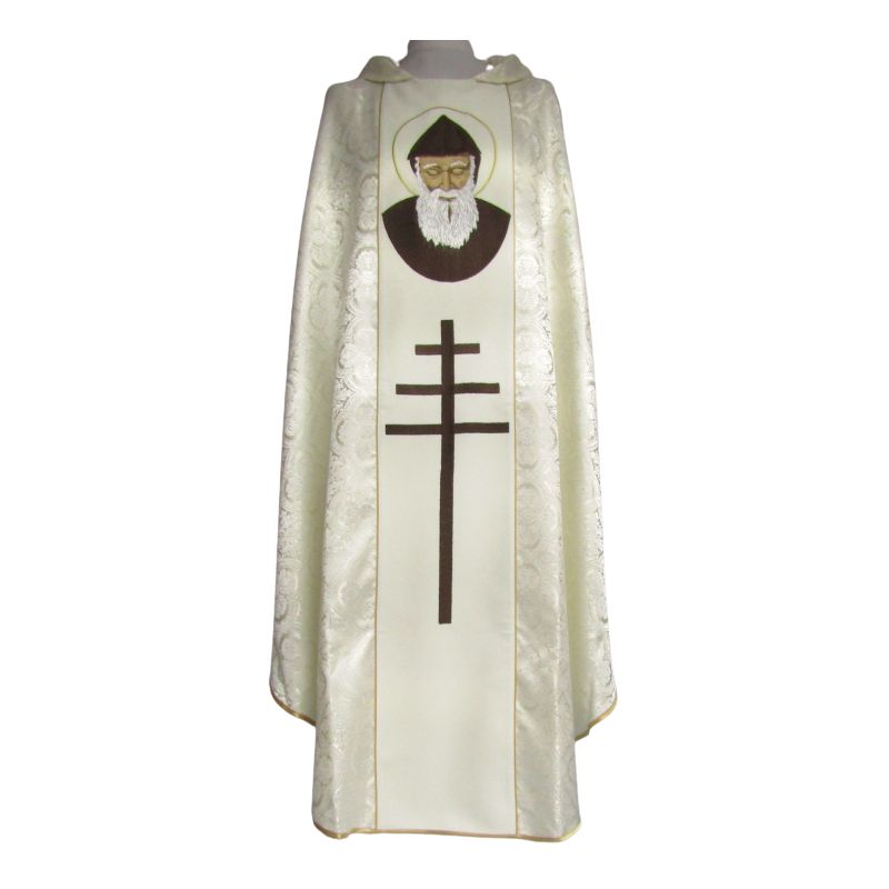 Ornat haftowany Święty Charbel - materiał ecru rozeta - Ornaty z wizerunkiem świętych - Ornat haftowany Święty Charbel - materiał ecru rozeta