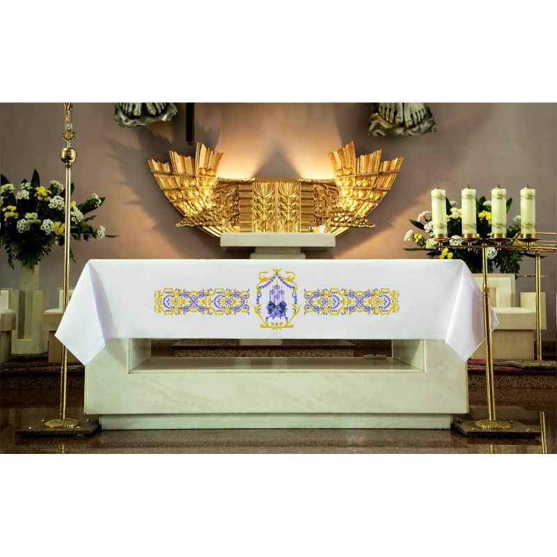 Obrus adwentowy haft 4 świece - OBRUSY OŁTARZOWE - Obrus adwentowy haft 4 świece 2,5mx1,5m