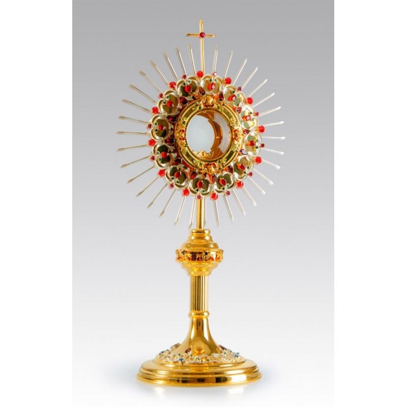 Monstrancja złocona z ozdobnymi rubinami - 60 cm (S043) - MONSTRANCJE - Monstrancja złocona z ozdobnymi rubinami - 60 cm (S043)