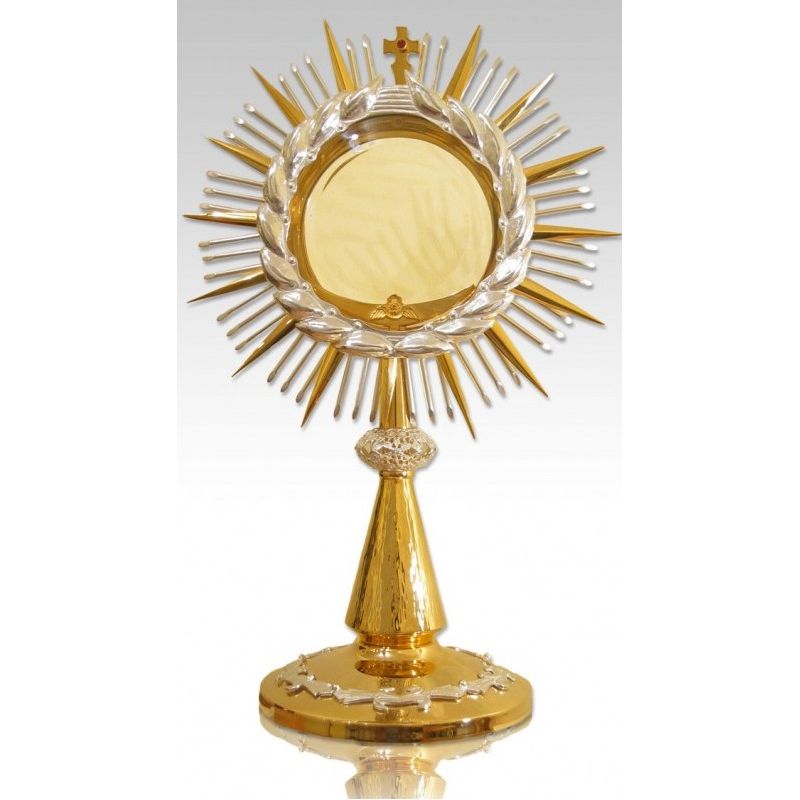 Monstrancja złocona z ozdobnymi elementami, na dużą hostię - 45 cm (S044) - MONSTRANCJE - Monstrancja złocona z ozdobnymi elementami, na dużą hostię - 45 cm (S044)