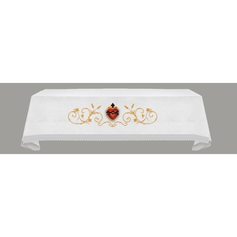 Obrus ołtarzowy haftowany - Serce w koronie - OBRUSY OŁTARZOWE - Obrus ołtarzowy haftowany - Serce w koronie