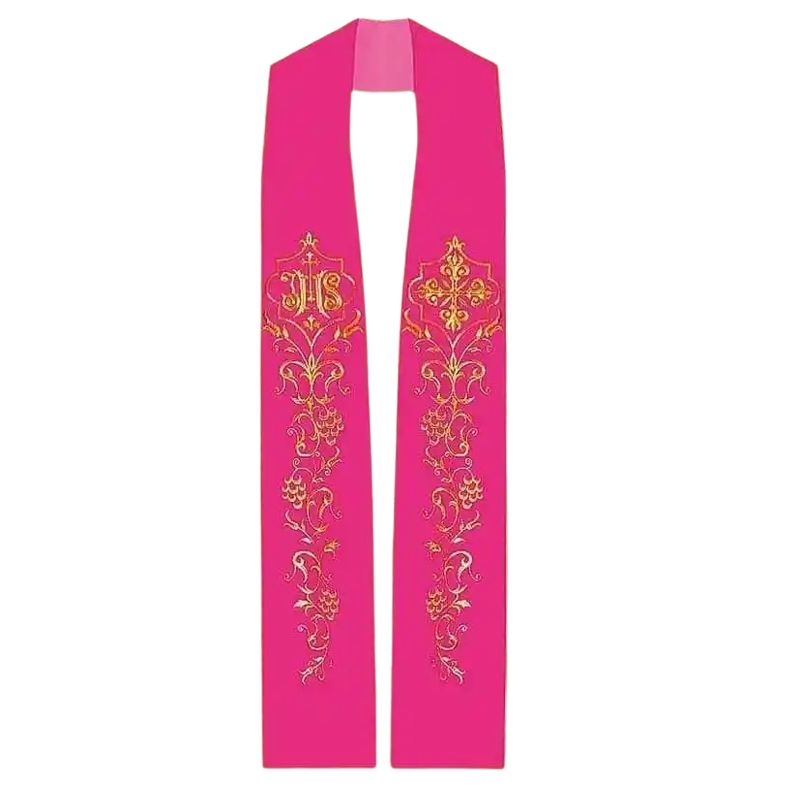 Stuła różowa IHS + ornament (2) - STUŁY NA WIELKI POST - Stuła różowa IHS + ornament (2)