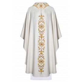 Ornat bogato haftowany, ozdobne kamienie - ecru (H61) - Ornaty białe/ ecru - zdjęcie 3 - Ornat bogato haftowany, ozdobne kamienie - ecru (H61)