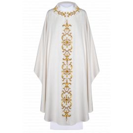 Ornat bogato haftowany, ozdobne kamienie - ecru (H61) - Ornaty białe/ ecru - zdjęcie 2 - Ornat bogato haftowany, ozdobne kamienie - ecru (H61)