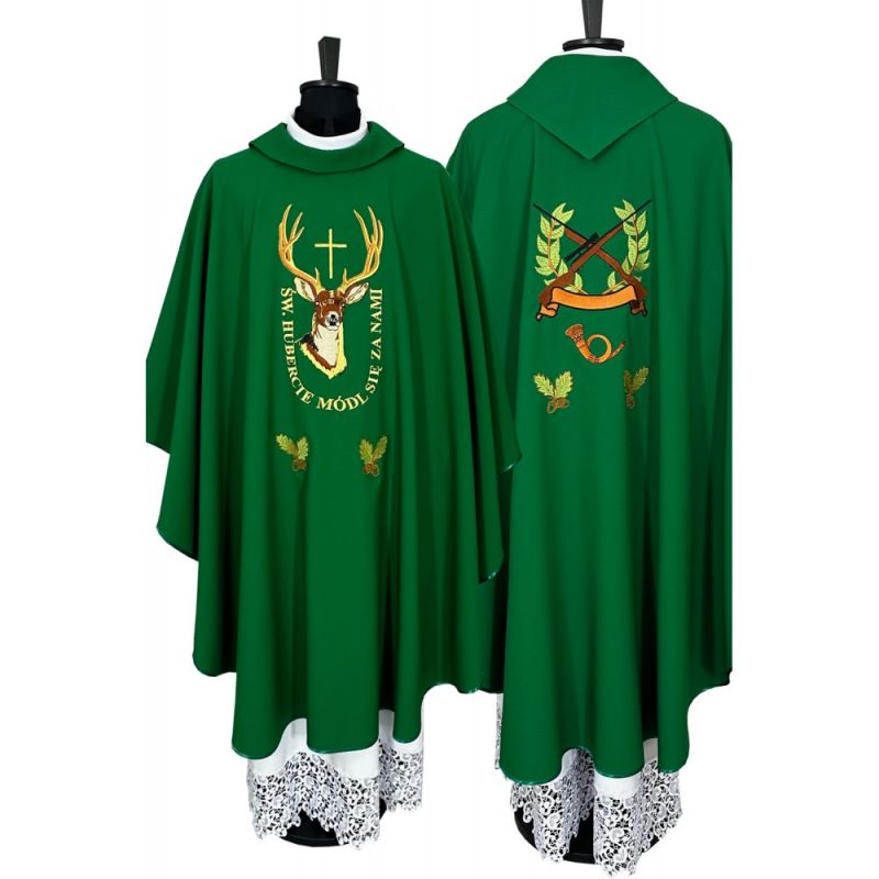 Ornat haftowany zielony Święty Hubert - SZATY LITURGICZNE - Ornat haftowany zielony Święty Hubert