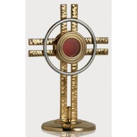 Relikwiarz mosiężny, złocony 20 cm - Krzyż z aureolą (2S) - RELIKWIARZE
