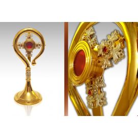 Relikwiarz mosiężny, złocony 37 cm - w formie pastorału (5S) - RELIKWIARZE