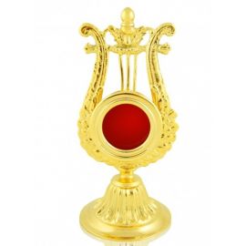 Relikwiarz mosiężny, złocony 15 cm - Harfa (10S) - RELIKWIARZE
