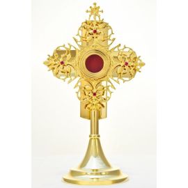 Relikwiarz mosiężny, złocony 33 cm - (11S) - RELIKWIARZE