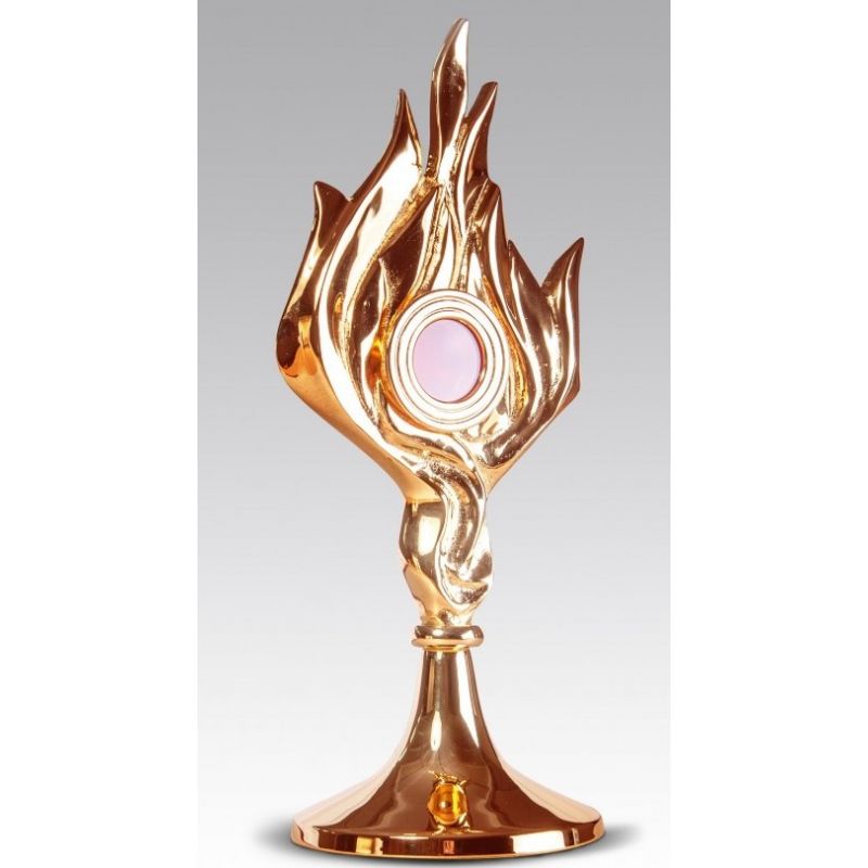 Relikwiarz mosiężny, złocony 33 cm - płomień (16S) - RELIKWIARZE - Relikwiarz mosiężny, złocony 33 cm - płomień (16S)