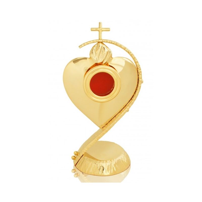 Relikwiarz mosiężny, złocony w formie serca 22 cm - (19S) - RELIKWIARZE - Relikwiarz mosiężny, złocony w formie serca 22 cm - (19S)