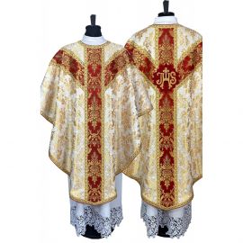 Ornat semi-gotycki bogato zdobiony - tkanina brokatowa (1K) - Ornaty Semi Gotyckie