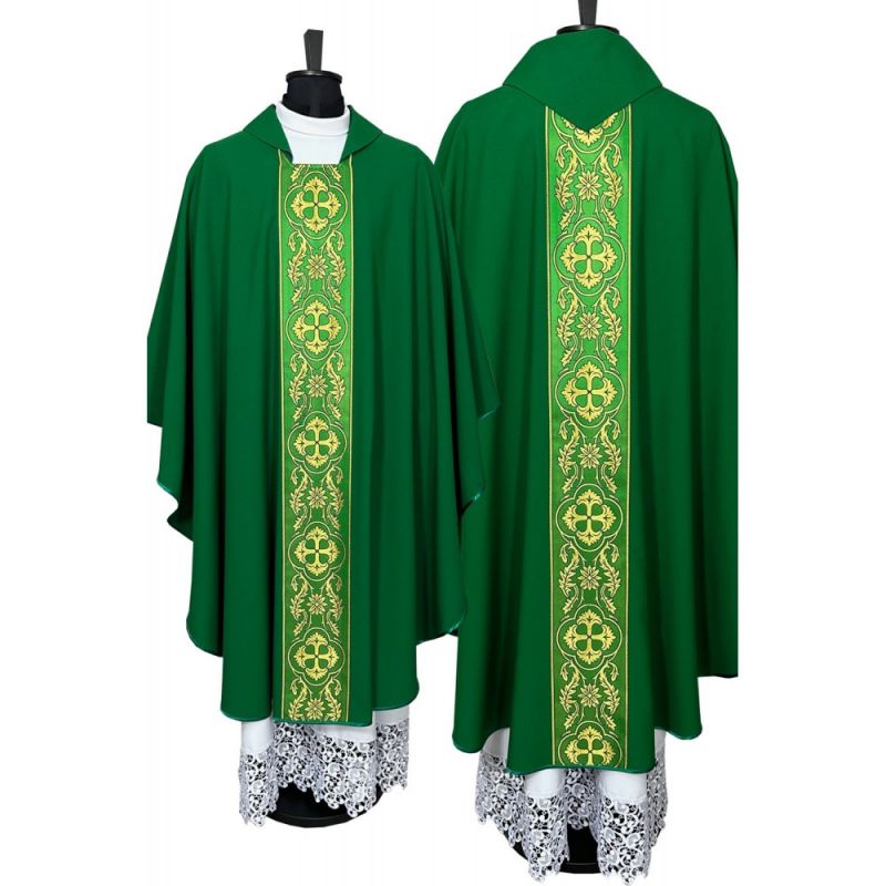 Ornat gotycki zielony  z pasami tkanymi (3K) - Ornaty do koncelebry - Ornat gotycki zielony  z pasami tkanymi (3K)