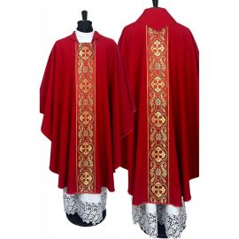 Ornat gotycki czerwony z pasami tkanymi (4K) - Ornaty do koncelebry