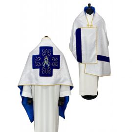 Welon liturgiczny ecru, pasy aksamit - Maryjny (30) - WELONY