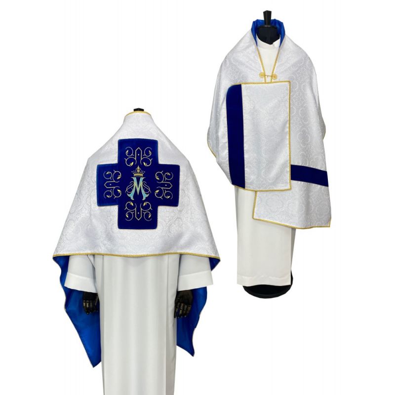 Welon liturgiczny ecru, pasy aksamit - Maryjny (30) - WELONY - Welon liturgiczny ecru, pasy aksamit - Maryjny (30)