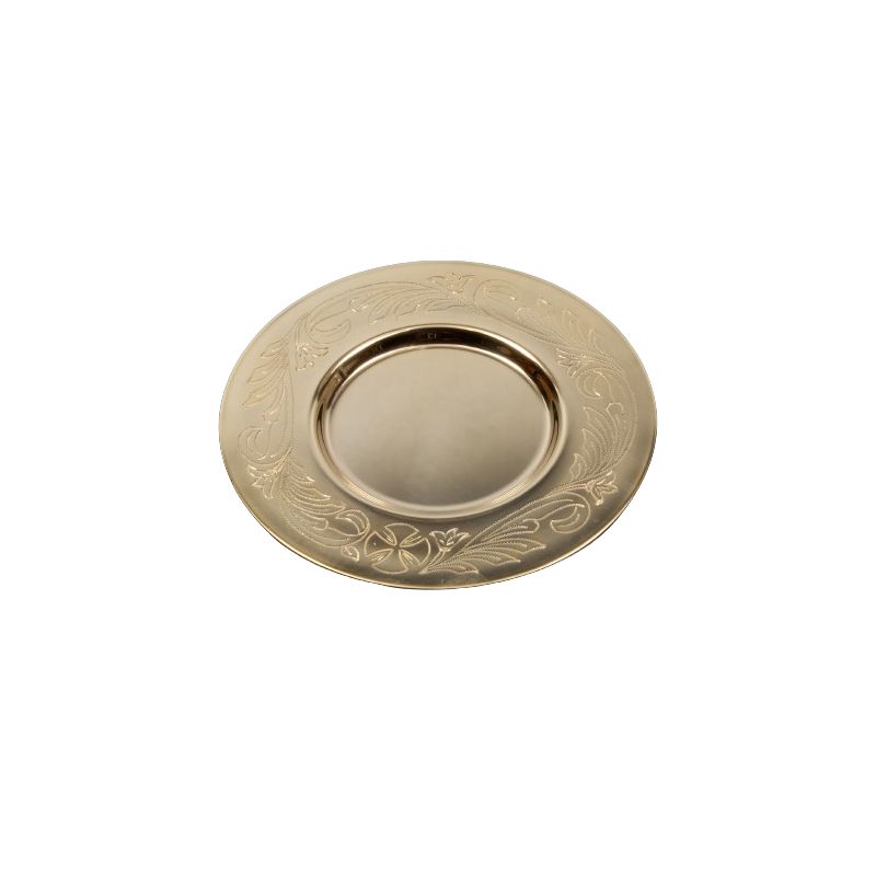 Patena mosiężna pozłacana- pięknie grawerowana 15,5 cm - PATENY LITURGICZNE - Patena mosiężna pozłacana- pięknie grawerowana 15,5 cm