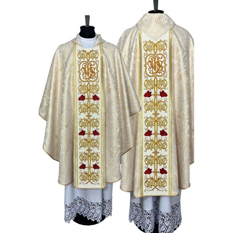 Ornat gotycki brokatowy, haftowany pas (50) - SZATY LITURGICZNE - Ornat gotycki brokatowy, haftowany pas (50)