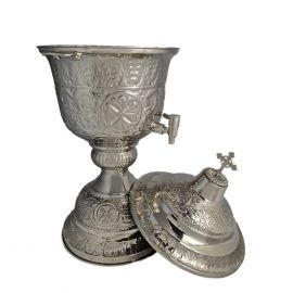 Duża waza na wodę święconą, metalu z ozdobnymi tłoczeniami - 77 cm (1A) - KROPIELNICE - zdjęcie 2 - Duża waza na wodę święconą, metalu z ozdobnymi tłoczeniami - 77 cm (1A)