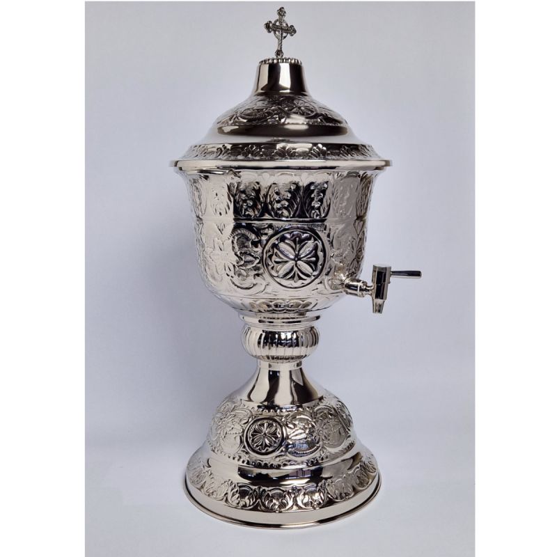 Duża waza na wodę święconą, metalu z ozdobnymi tłoczeniami - 77 cm (1A) - KROPIELNICE - Duża waza na wodę święconą, metalu z ozdobnymi tłoczeniami - 77 cm (1A)
