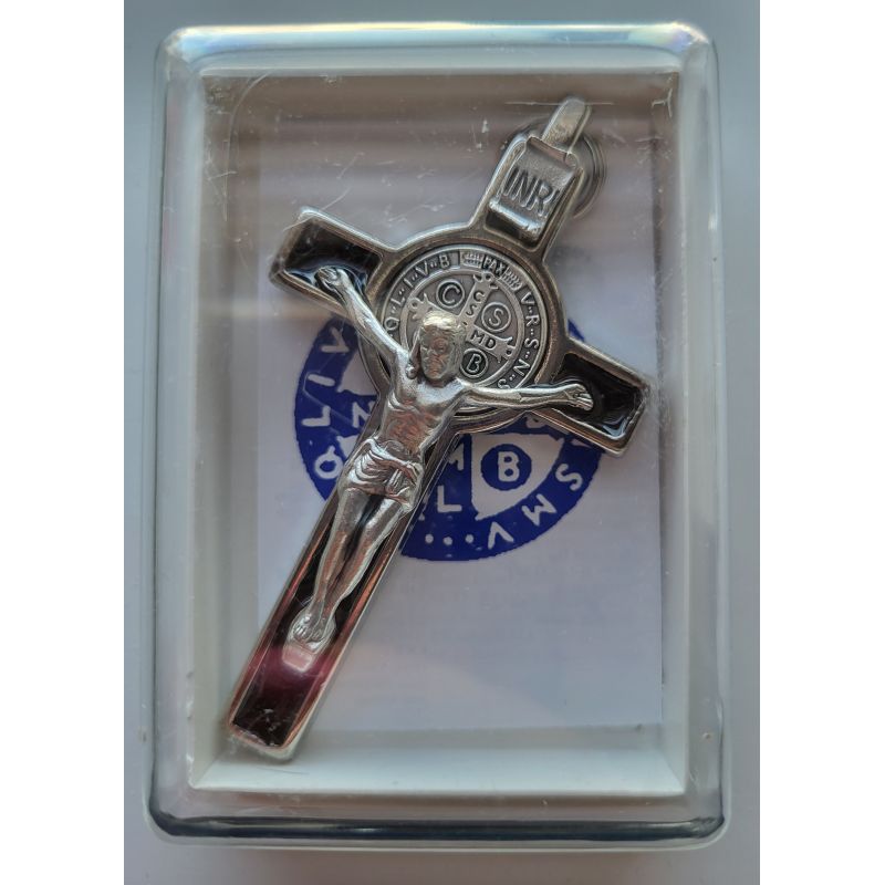 Krzyż Św. Benedykta, metalowy, emalia brązowa 8 x 4,2 cm - KRZYŻE, KRZYŻYKI - Krzyż Św. Benedykta, metalowy, emalia brązowa 8 x 4,2 cm