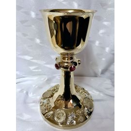 Kielich mszalny,medaliony 4 ewangelistów, kamienie ozdobne 23 cm (19D) - KIELICHY MSZALNE