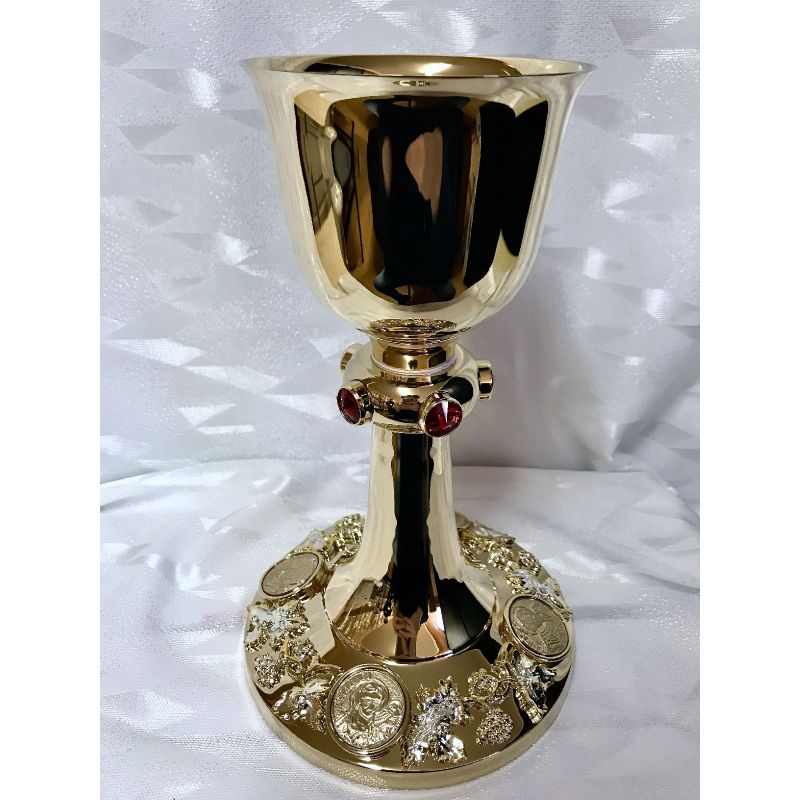 Kielich mszalny,medaliony 4 ewangelistów, kamienie ozdobne 23 cm (19D) - KIELICHY MSZALNE - Kielich mszalny,medaliony 4 ewangelistów, kamienie ozdobne 23 cm (19D)