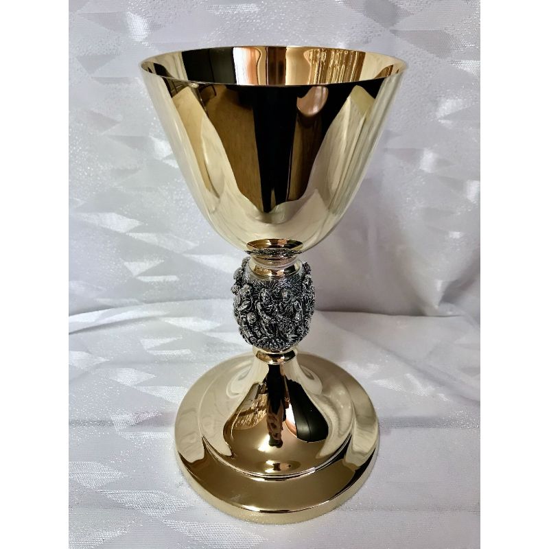 Kielich mszalny, nodus sceny z Kany Galilejskiej, pozłacany i oksydowany - 20 cm (22D) - KIELICHY MSZALNE - Kielich mszalny, nodus sceny z Kany Galilejskiej, pozłacany i oksydowany - 20 cm (22D)