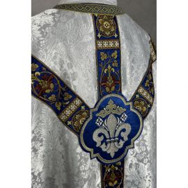 Ornat semi gotycki + stuła, bursa, manipularz, welon na kielich - tkanina żakard (16K) - Ornaty Semi Gotyckie - zdjęcie 2 - Ornat semi gotycki + stuła, bursa, manipularz, welon na kielich - tkanina żakard (16K)