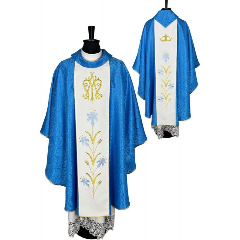 Ornat maryjny niebieski, tkanina żakard (24K) - Ornaty Maryjne - Ornat maryjny niebieski, tkanina żakard (24K)